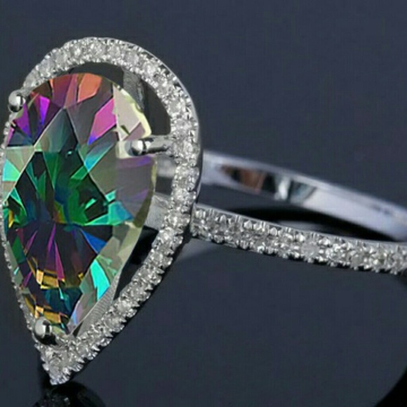 Genuine Rainbow Mystic Topaz Sterling Silver Ring - Picture 2 of 3